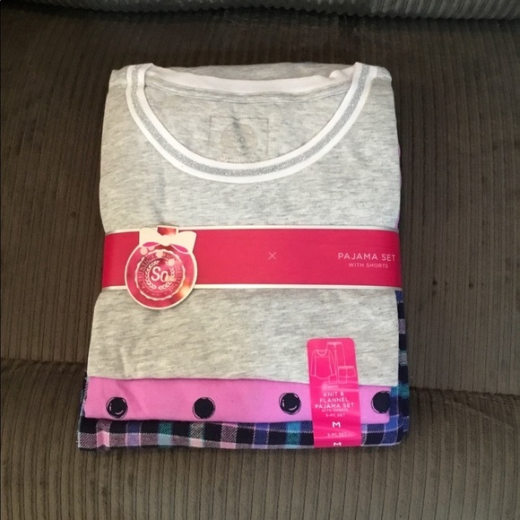 SO 3 Piece Pajama set knit and flannel NWT - Picture 1 of 4
